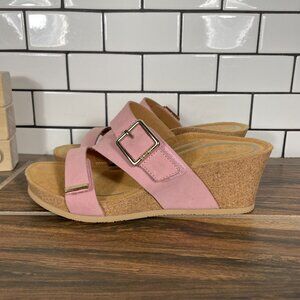 Aetrex Kimmy Womens 7 Shoes Pink Leather Arch Support Wedge Strappy Slide Sandal